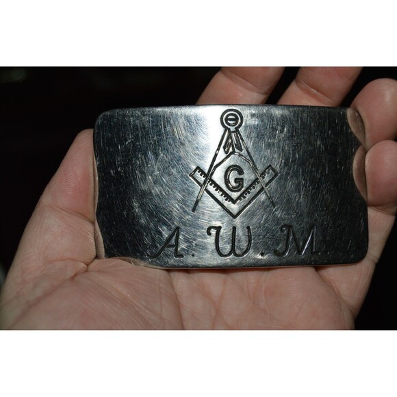 Vintage Freemasons Silver Tone Custom Monogram AWM Belt Buckle Rare - Picture 2 of 5